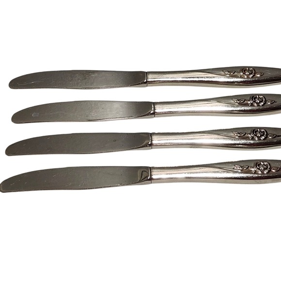 Oneida LASTING ROSE Set of 4 Dinner Knives Oneidacraft Stainless Flatware - Picture 3 of 7